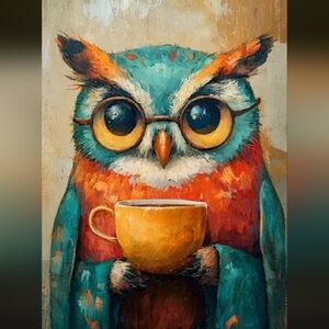 Vibrant Owl with Glasses Art Print
